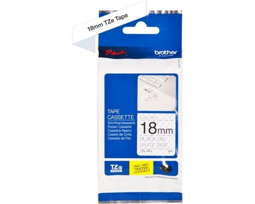 Плёнка для наклеек Brother TZE-SE4 security tape, чёрный шрифт на белой основе, 18мм*8м