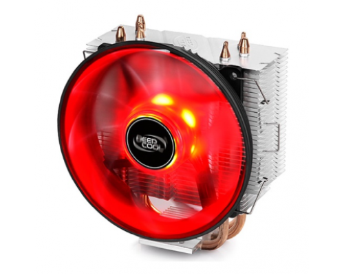 Кулер DEEPCOOL GAMMAXX300R LGA1366/1156/55/51/50/775/FM2+/FM2/FM1/AM3+/AM3/AM2+/AM2/AM4 (24шт/кор, TDP 130Вт, PWM, Red Led, 3 тепл. трубки прямого контакта,120мм вент-р,17.8~21dB(A)) RET