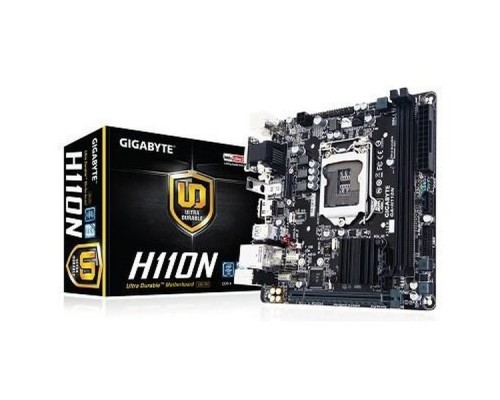 Материнская плата GA-H110N, Socket 1151, Intel®H110, 2xDDR4-2133, D-SUB+DVI-D+HDMI, 1xPCI-Ex16, 3xSATA3, 1xM.2, 8 Ch Audio, GLan, (4+2)xUSB2.0, (2+2)xUSB3.0, 1xPS/2, Mini-ITX, RTL