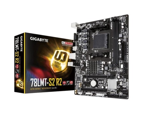 Материнская плата GA-78LMT-S2 R2, Socket AM3+, AMD 760G+SB710, 2xDDR3-1066, D-SUB, 1xPCI-Ex16x, 1xPCI-Ex1x, 1xPCI, 6xSATA2 (RAID 0/1/10), 8 Ch Audio, GLan, (4+4)xUSB2.0, mATX, RTL