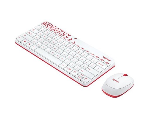 Комплект беспроводной MK240 White, белый+красный рисунок (клавиатура + мышь)