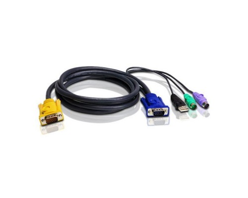 Шнур, мон., клав.+мышь USB, SPHD=)HD DB15+USB A-Тип+2x6MINI-DIN, Male-4xMale,  8+8 проводов, опрессованный,   1.8 метр., черный, (с поддерKой KVM PS/2) USB-PS/2 HYBRID CABLE. 1.8M