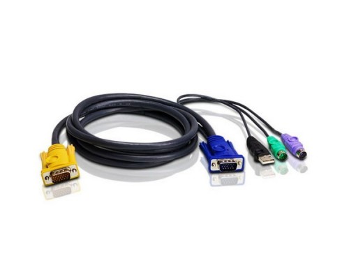 Шнур, мон., клав.+мышь USB, SPHD=>HD DB15+USB A-Тип+2x6MINI-DIN, Male-4xMale,  8+8 проводов, опрессованный,   3 метр., черный, (с поддерKой KVM PS/2) USB-PS/2 HYBRID CABLE. 3M