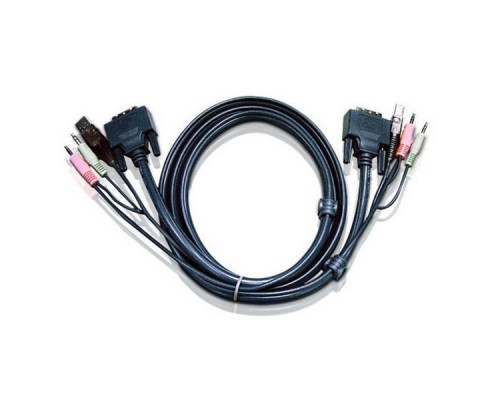 Шнур, мон+клав+мышь USB+аудио, DVI-I Single Link+USB A-Тип+2xRCA=>DVI-I Single Link+USB B-Тип+2xRCA, Male-Male, опрессованный,   3 метр., черный, CABLE DVI-I/USBA/SP.MC-DVI/USB B