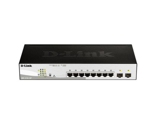 D-Link DGS-1210-10P Настраиваемый коммутатор WebSmart с 8 портами 10/100/1000Base-T и 2 портами 1000Base-X SFP (8 портов с поддержкой PoE 802.3af/802.3at (30 Вт), PoE-бюджет 65 Вт)