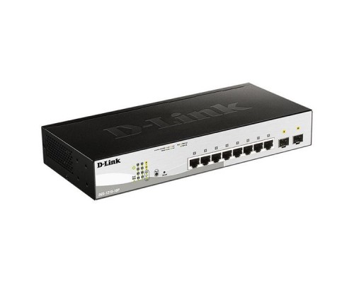 D-Link DGS-1210-10P Настраиваемый коммутатор WebSmart с 8 портами 10/100/1000Base-T и 2 портами 1000Base-X SFP (8 портов с поддержкой PoE 802.3af/802.3at (30 Вт), PoE-бюджет 65 Вт)