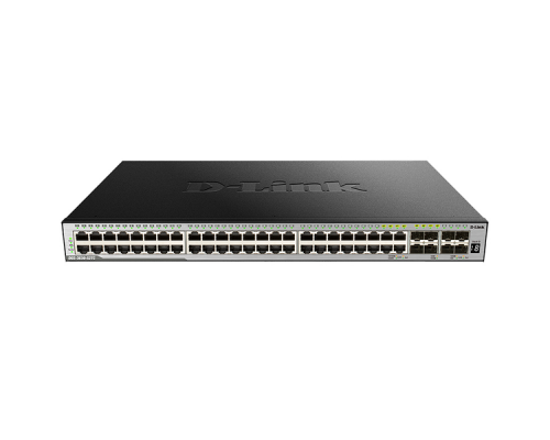 D-Link DGS-3630-52TC/A1AMI, L3 Managed Switch with 44 10/100/1000Base-T ports and 4 100/1000Base-T/SFP combo-ports and 4 10GBase-X SFP+ ports. 68K Mac address, MPLS, Physical stacking (up to 9 device