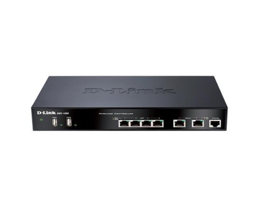 Коммутатор D-Link DWC-1000/C1A, Wireless Controller 2 10/100/1000 BASE-T Gigabit Ethernet Option Ports, 4 10/100/1000 BASE-T  Gigabit Ethernet LAN Ports 2 USB 2.0 Ports, 1 RJ-45 External Console port Compatible