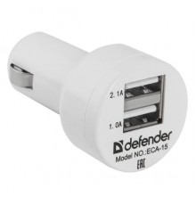 Автомобильный адаптер Defender ECA-15, 2 порта USB, 5V/2,1A + 1A, белый.                                                                                                                                                                                  