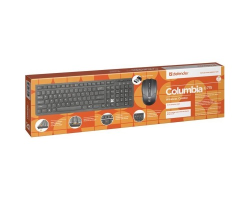 Комплект (клавиатура + мышь) Defender Columbia C-775 RU Black беспроводной 45775