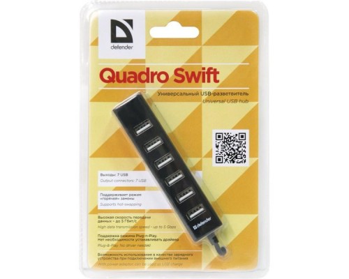 Концентратор USB 2.0  7 порта Defender Quadro Swift внешний (83203)