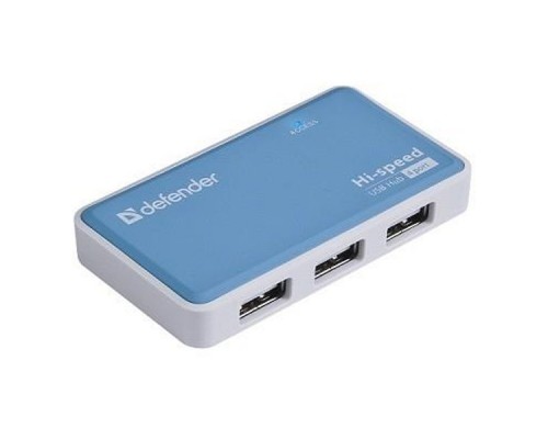 Разветвитель Defender  QUADRO POWER USB2.0 - 4 порта, + блок питания DC 5В...2А, + кабель USB 2.0 A(M) - MiniB (M) - 1м