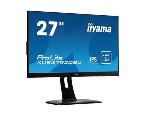 Монитор жидкокристаллический Iiyama Монитор LCD 27'' [16:9] 2560х1440(WQHD) IPS, nonGLARE, 350cd/m2, H178°/V178°, 1000:1, 80M:1, 1,07 миллиардов цветов, 4ms, VGA, HDMI, DP, USB-Hub, Height adj, Pivot, Tilt, Swivel, Speakers, 3Y, Black