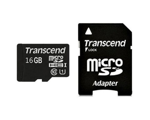 Карта памяти MicroSDHC 16Gb Transcend TS16GUSDU1 Class10 UHS-I U1 R60 + Adapter