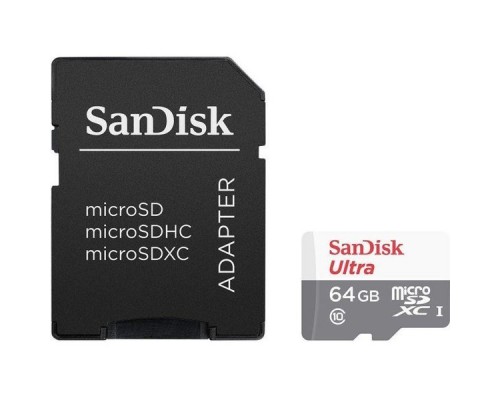 Карта памяти MicroSDXC 64Gb SanDisk Ultra SDSQUNS-064G-GN3MA class10 UHS-I U1 R80 +Adapter