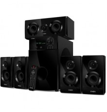 Аудиоколонки SVEN HT-210, чёрный, акустическая система 5.1, мощность (RMS):50Вт+5x15Вт, Bluetooth, Optical, Coaxial, FM-тюнер, USB/SD, дисплей, ПДУ                                                                                                       