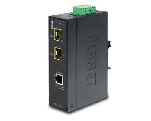 IGT-1205AT индустриальный медиа конвертер IP30 Industrial 10/100/1000T to 2-Port 100/1000X SFP Gigabit Media Converter (-40 to 75 degree C)