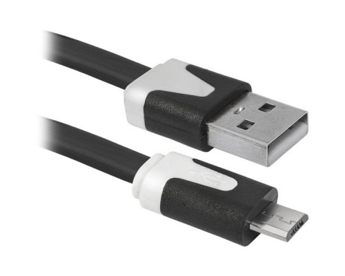 Кабель USB 2.0 A--micro-B 1.0м Defender USB08-03P 87475 плоский, черный