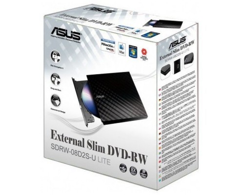 Привод DVD±RW USB DVD±R/RW SDRW-08D2S-U LITE/WHT/G/AS White, Ext. slim USB2.0, DVD±R 8x, DVD+RW 8x, DVD-RW 6x, DVD±R DL 6x, DVD-RAM 5x, CD/R/RW 24/24/16, RTL