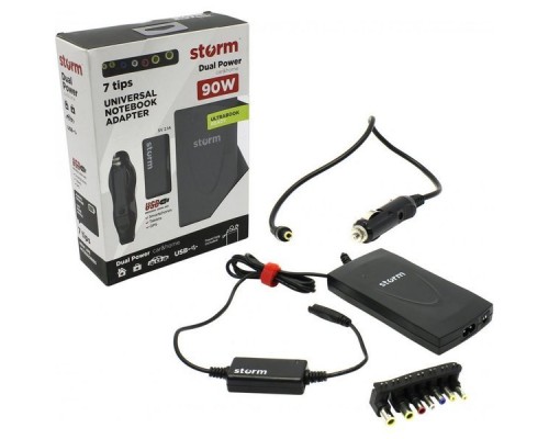 Универсальный адаптер для ноутбуков на 90Ватт Адаптер для ноутбуков STM Dual DLU90, 90W, EU AC power cord& Car Cigaratte Plug, USB(2.1A)