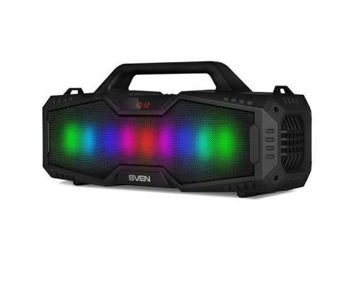 Колонки Sven PS-480, черный, (2.0, мощность 2x12 Вт (RMS), Bluetooth, FM, USB, microSD, LED-дисплей, встроенный аккумулятор)