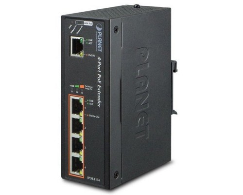 IPOE-E174 индустриальный PoE экстендер IP30 Industrial 1-Port 60W Ultra POE to 4-Port 802.3af/at Gigabit POE Extender (-40 to 75 C)