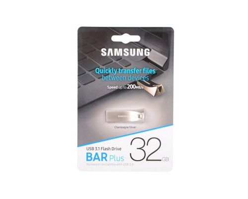 Флеш накопитель 32GB SAMSUNG BAR Plus, USB 3.1, 200 МВ/s, серебристый