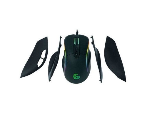 Мышь игровая Gembird MG-750, USB, черный, сенсор Avago, 4000 DPI, 6 кнопок+колесо-кнопка, изменяемая форма, хромо подсветка 16млн. цветов, программное обеспечение, кабель тканевый 1.7м  , RTL