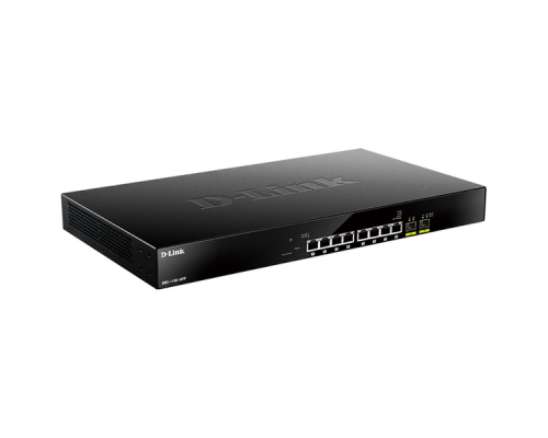 D-Link DMS-1100-10TP/A1A, L2 Smart Switch with 8 2.5GBase-T ports and 2 10GBase-X SFP+ ports (8 PoE ports 802.3af/802.3at (30 W), PoE Budget 240 W).16K Mac address, 80Gbps switching capacity, 802.3x