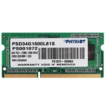 Модуль памяти для ноутбука 4GB Patriot Signature PSD34G1600L81S                                                                                                                                                                                           