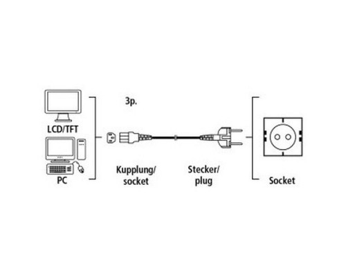 Кабель Hama 00044219 IEC C13 Евровилка 1.5м черный