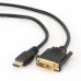 Кабели Кабели HDMI Кабель HDMI-DVI Cablexpert CC-HDMI-DVI-6, 19M/19M, 1.8м, single link, черный, позол.разъемы, экран, пакет