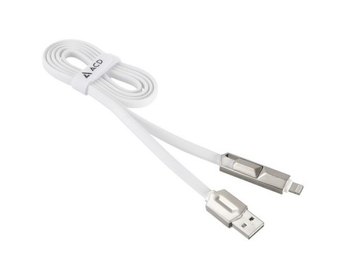 Кабель USB ACD-DUAL Lightning / MicroUSB ~ USB-A 2в1, TPE, 1м, белый (ACD-U924-PMW)