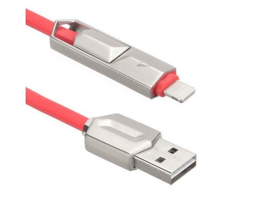 Кабель USB ACD-DUAL Lightning / MicroUSB ~ USB-A 2в1, TPE, 1м, красный (ACD-U924-PMR)