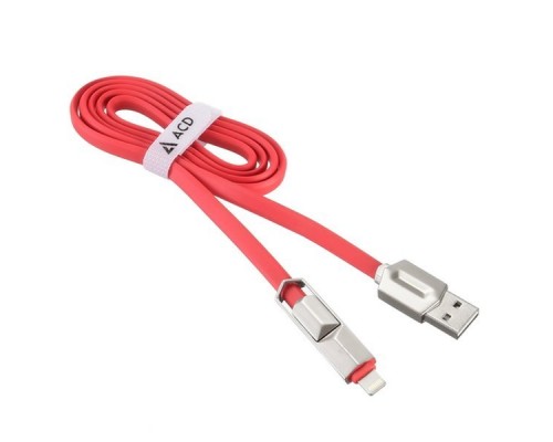 Кабель USB ACD-DUAL Lightning / MicroUSB ~ USB-A 2в1, TPE, 1м, красный (ACD-U924-PMR)