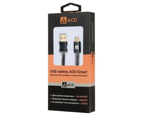 Кабель USB ACD-Smart MicroUSB ~ USB-A  2-сторонние коннекторы, индикатор заряда, TPE, 1м, черный (ACD-U915-M2B)