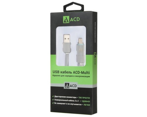 Кабель USB ACD-Multi USB-C / MicroUSB ~ USB-A 2в1, TPE, 1м, серый (ACD-U914-CMA)