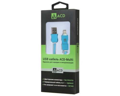 Кабель USB ACD-Multi Lightning / MicroUSB ~ USB-A 2в1, TPE, 1м, голубой (ACD-U914-PML)