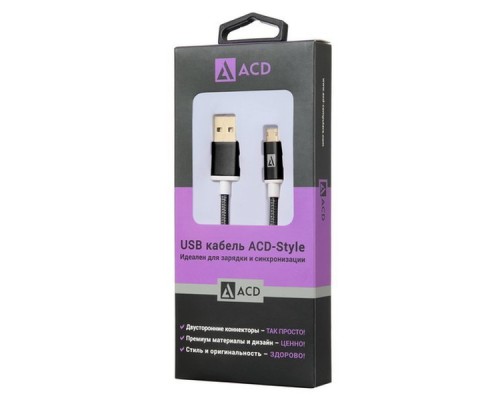 Кабель USB ACD-Style MicroUSB ~ USB-A  2-сторонние коннекторы, нейлон, 1м, черный (ACD-U913-M2B)