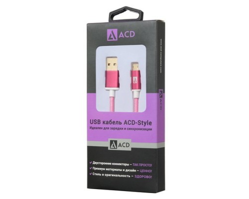 Кабель USB ACD-Style MicroUSB ~ USB-A  2-сторонние коннекторы, нейлон, 1м, маджента (ACD-U913-M2M)