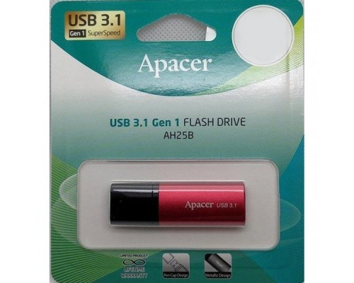 Накопитель USB Drive 64GB Apacer AH25B USB  AP64GAH25BR-1 USB 3.1 Gen 1, Red/Black, Metal case, (916297) RTL