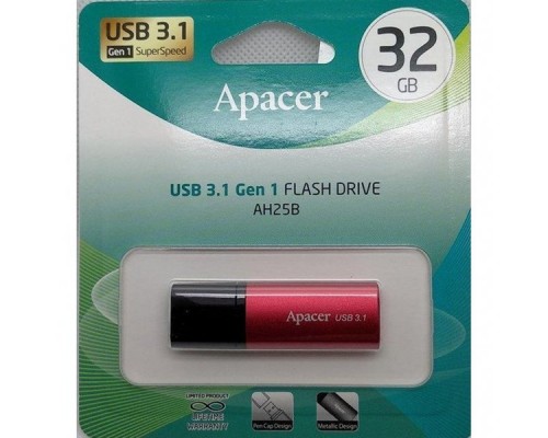 Накопитель USB Drive 32GB Apacer AH25B USB  AP32GAH25BR-1 USB 3.1 Gen 1, Red/Black, Metal case, (916280) RTL