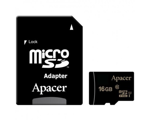 Память SD Card microSDHC 16GB Apacer Memory Card AP16GMCSH10U1-R UHS-I U1 Class 10, Adapter, Retail