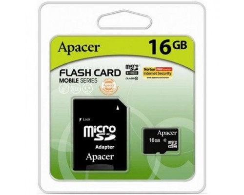 Память SD Card microSDHC 16GB Apacer Memory Card AP16GMCSH10U1-R UHS-I U1 Class 10, Adapter, Retail