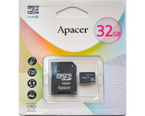 Память SD Card microSDHC 32GB Apacer Memory Card AP32GMCSH10U1-R UHS-I U1 Class 10, Adapter, Retail