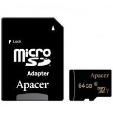 Карта памяти microSDHC 64GB Apacer Memory Card AP64GMCSX10U1-R UHS-I U1 Class 10, Adapter, (898883) Retail                                                                                                                                                