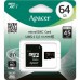 Карта памяти microSDHC 64GB Apacer Memory Card AP64GMCSX10U1-R UHS-I U1 Class 10, Adapter, (898883) Retail