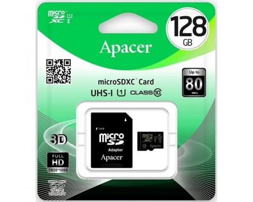 Память SD Card microSDHC 128GB Apacer Memory Card AP128GMCSX10U1-R UHS-I U1 Class 10, Adapter, Retail