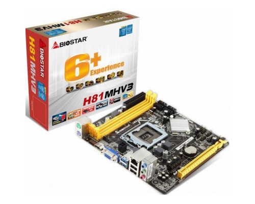 Материнская плата H81MHV3, Socket 1150, Intel H81, 2xDDR3-1600, D-SUB+HDMI, 1xPCI-Ex16, 1xPCI-Ex1, 2xSATA3, 2xSATA2, 6 Ch Audio, GLan, (2+0)xUSB3.0, (4+2)xUSB2.0, 2xPS/2, mATX, RTL