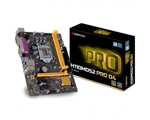 Материнская плата Biostar H110MDS2 Pro D4, Socket 1151, Intel®H110, 2xDDR4-2133, D-SUB+DVI, 1xPCI-Ex16, 2xPCI-Ex1, 4xSATA3, 8 Ch Audio, GLan, (2+2)xUSB2.0, (2+2)xUSB3.0, LPT, 2xPS/2, mATX, RTL